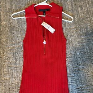 White House Black Market Red Sleeveless Zip Sweater Shell